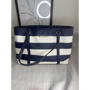 Dana Buchman Faux Leather Purse Navy White Striped Crossover Bag